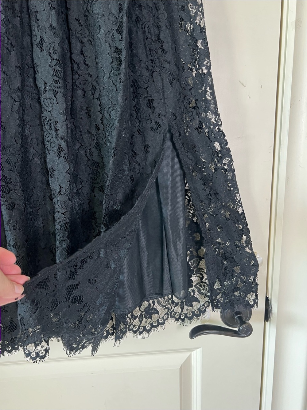 Vintage Cristina Maxx Black Lace Maxi Skirt Side Slit Lined Scallop Trim Large - Picture 2 of 11